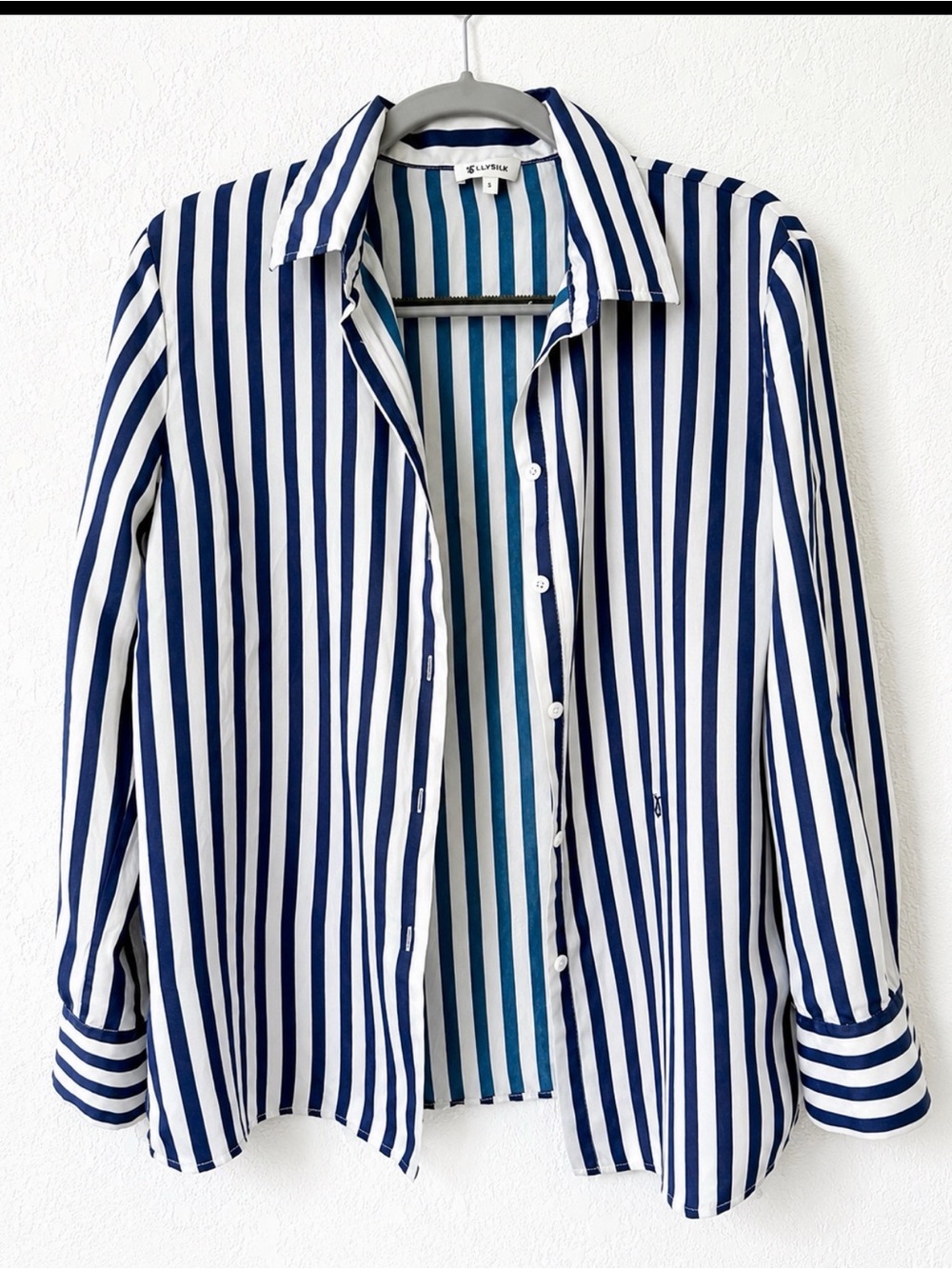 Lilysilk Striped Navy and White Button-Up Shirt